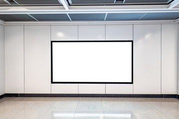 Blank advertising display in subway station underpass public area