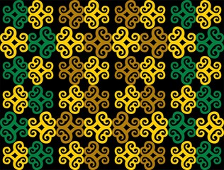 Seamless pattern of dayak batik. borneo motif style. luxury yellow color. vector design inspiration. green