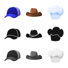 Vector illustration of clothing and cap logo. Collection of clothing and beret stock vector illustration.