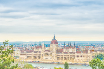 Obraz premium A landscape view of Budapest city, the Hungarian parliament.