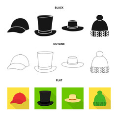 Vector design of clothing and cap sign. Collection of clothing and beret stock symbol for web.