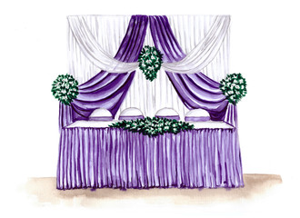 illustration of a watercolour sketch of a wedding reception