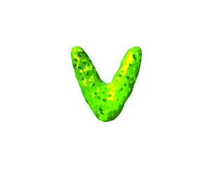 toxic slime alphabet - letter V in space style isolated on white background, 3D illustration of symbols