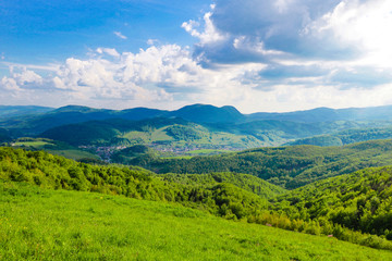 Naklejka na ściany i meble Panoramic view from the mountain range, Slovakia, Europe.