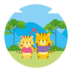 Obraz na płótnie Canvas cute couple tiger animal landscape natural