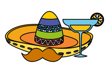 mexican hat traditional with mustache and cocktail