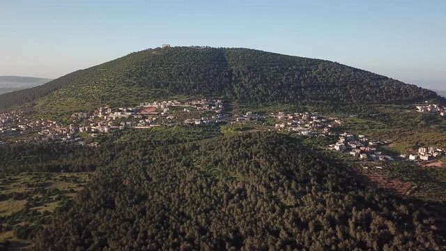 Mount Tabor forest Aerial View Drone Footage of Mount Tabor North Israel