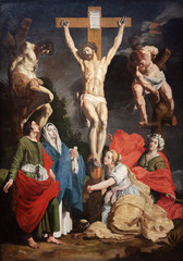 Valenciennes, France. 2017/9/14. The painting of the crucifixion of Jesus Christ. Currently...