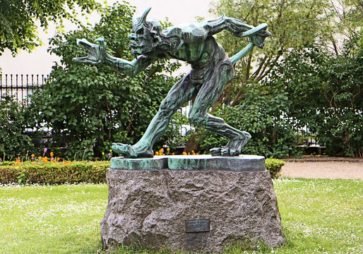 Copenhagen, Denmark - Sculpture by Niels Hansen Jacobsen (1861 &ndash; 1941) dated 1896: Troll that smells the blood of a Christian, at the public park on the back of the Ny Carlsberg Glyptotek