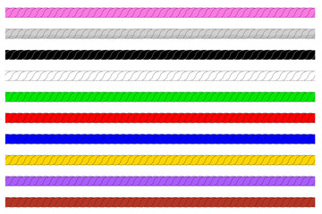Simple Vector, Various Color Seamless Horizontal Rope, Pink, Gray, Black, White, Green, Red, Blue, Orange, Brown, Purple, for Your Element Design