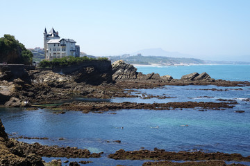 France. The rocky coast with house  of Biarritz