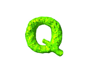 letter Q in alien style isolated on white background - toxic alien flesh font, 3D illustration of symbols