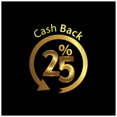 Cashback icon, gold icon.  Vector Illustration on black background