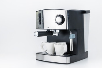 Espresso coffee machine on the white background with copy space