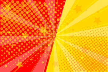 Yellow and red background of the Book in comic style pop art superhero. Lightning blast halftone dots. Cartoon vs. Vector Illustration - 279684815