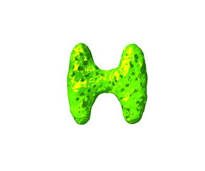 letter H in alien style isolated on white background - lime slime alphabet, 3D illustration of symbols