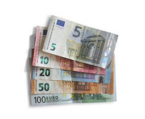 set of euro banknotes on white