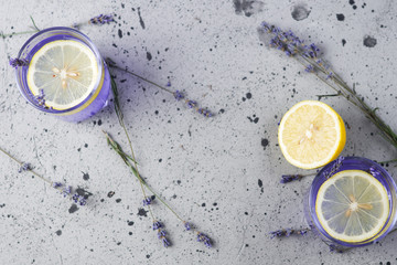 Lavender summer lemonade with lemon . A refreshing summer drink.
