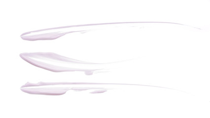 Gently pink strokes and texture of lip gloss or acrylic paint isolated on white background