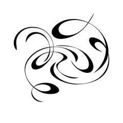 decorative abstract ornament with curls in black lines on a white background