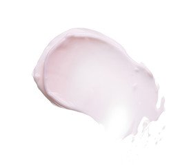 Gently pink strokes and texture of lip gloss or acrylic paint isolated on white background