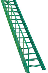 step green metal ladder on white