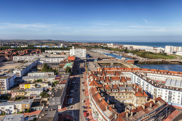 Fototapeta premium Vue du phare, la ville de Calais et la mer, Calais, Hauts-de-France