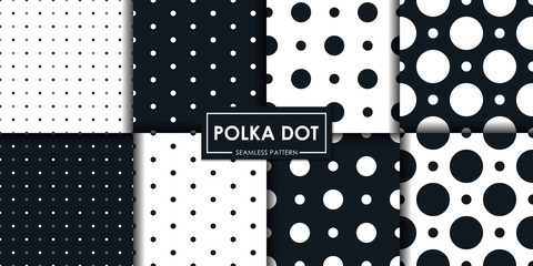 Black and white polkadot seamless pattern collection, Abstract background, Decorative wallpaper.