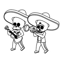 mexican skulls mariachis with trumpet and guitar