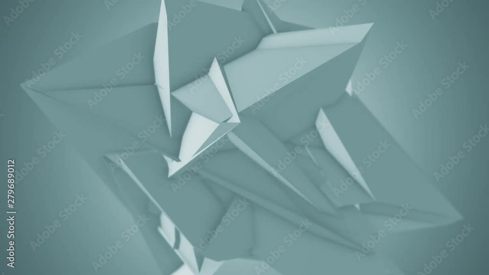 Poster 3D abstract geometric motion background. Low poly element morphing. Shallow depth of field.