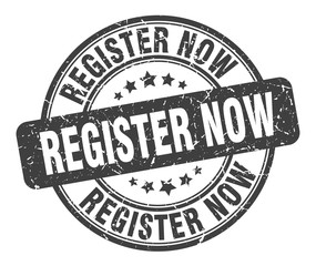 register now stamp. register now round grunge sign. register now