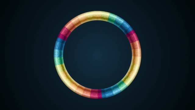 3D abstract geometric motion background with space for Your logo or text at the end of the clip. Colorful ring rotating. Shallow depth of field.