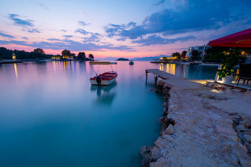 view on beautiful sea during dusk in Ksamil, Albania, long exposure