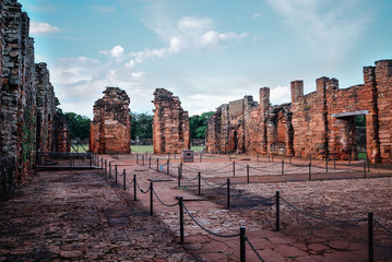 Ruins of the Jesuit reduction San Ignacio Mini of the Guaranisi, UNESCO World Heritage Site,...