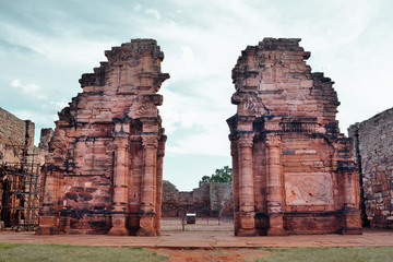 Ruins of the Jesuit reduction San Ignacio Mini of the Guaranisi, UNESCO World Heritage Site,...