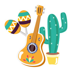 Fototapeta na wymiar cactus plant with guitar and maracas