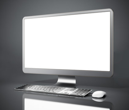computer with blank screen isolated on white