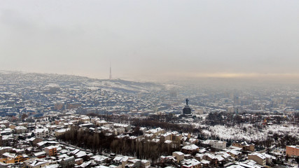 Aerial view on Yerevan City, Capital of Armenia, Winter