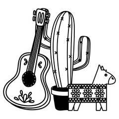 cactus plant with guitar and pinata