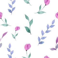 beautiful seamless pattern with watercolor purple flowers. natural floral design. can be used for wallpaper, textile, polygraphy design. hand painted