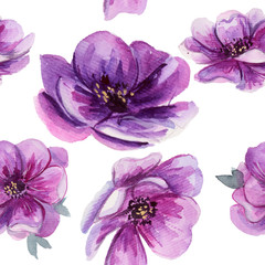 beautiful seamless pattern with watercolor purple flowers. natural floral design. can be used for wallpaper, textile, polygraphy design. hand painted