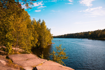 Beautiful Steinbruvannet lake in Lillomarka area at Oslo, Norway