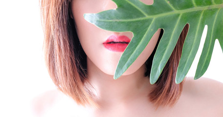 Young beautiful asian woman applying make up. cosmetic natural  beauty concept