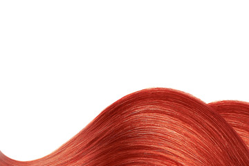 Red shiny hair as background. Copyspace