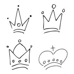 Set of four simple graffiti sketch king crowns