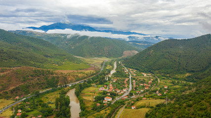 Fototapeta na wymiar Aerial view of Bulgarian village in the mountain.