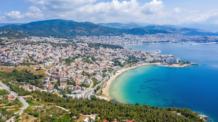 Fototapeta premium Aerial view the city of Kavala in northern Greek.