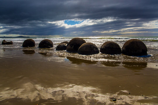 Moeraki boulders - group of large round boulders