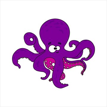 Octopus. Smiling octopus With Suckers On Tentacles. Friendly Octopus. Vector Image on white background.