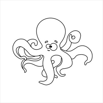 Octopus. Smiling Funny Friendly Octopus. For Children's Coloring Books. Outline Vector Image on white background.